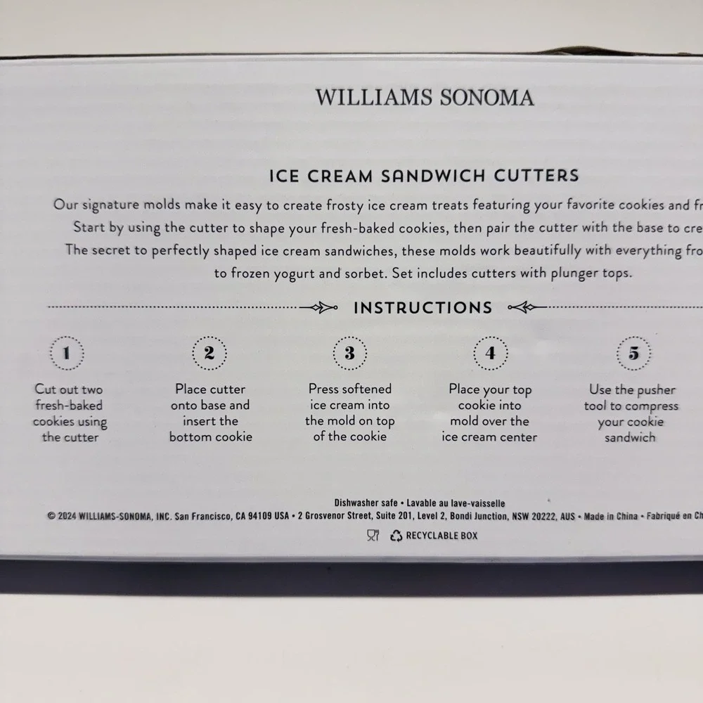 Williams Sonoma Ice Cream Sandwich Cutters 3 Piece Set Circle‎ Heart Star Shapes
